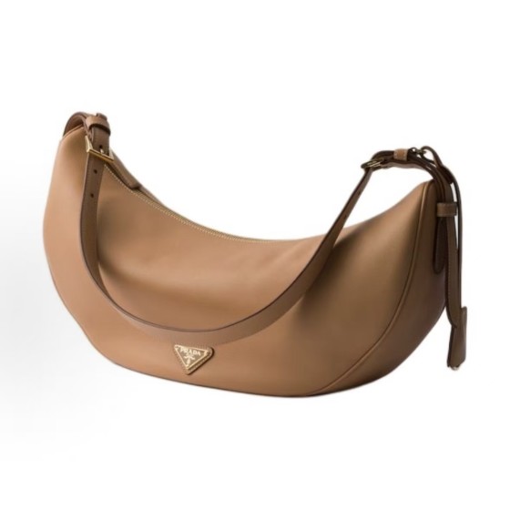 PRADA Demi-lune enamel triangular metal logo single-shoulder bag for large women in caramel color